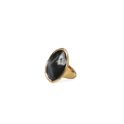 RETRO CHIC WOMEN'S GOLD / BLACK BLACK ENAMEL RIPPLE RING