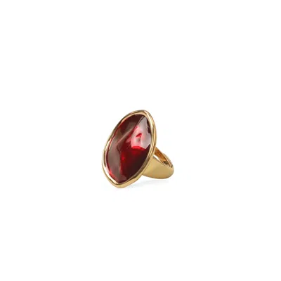 RETRO CHIC WOMEN'S GOLD / RED RED ENAMEL RIPPLE RING