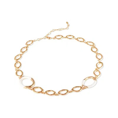 RETRO CHIC WOMEN'S WHITE / GOLD TIME RIPPLES ROUND NECKLACE