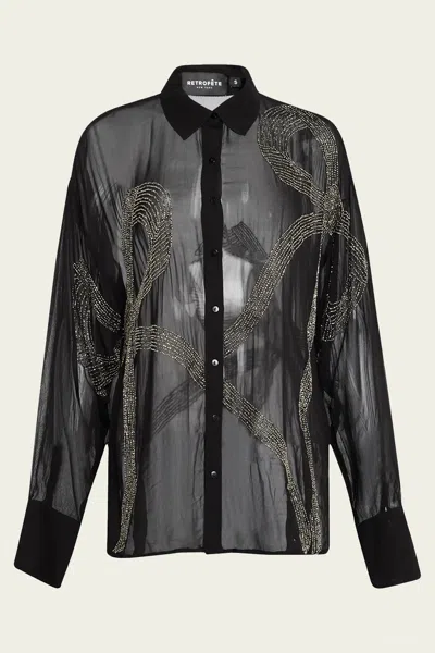 RETROFÉTE CHERISH EMBELLISHED SHIRT IN BLACK