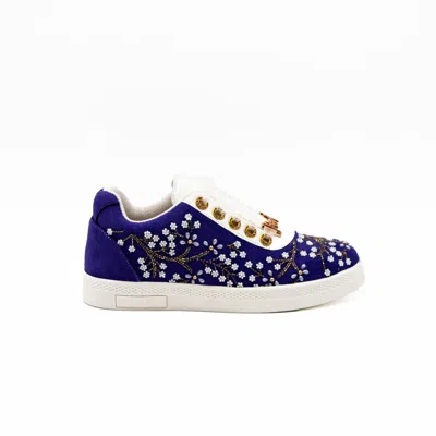 RETTROSE WOMEN'S LUCY LUXURY ROYAL BLUE SUEDE HANDMADE EMBELLISHED TENNIS SHOE