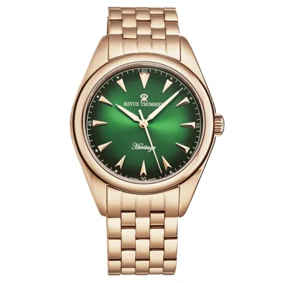 REVUE THOMMEN REVUE THOMMEN MENS HERITAGE GREEN DIAL GOLDTONE BRACELET AUTOMATIC 21010.2164