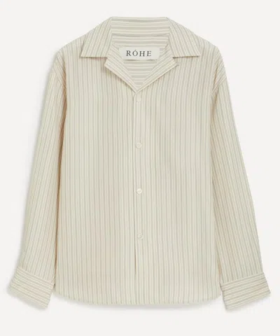 R�HE R�HE MENS CREAM HERITAGE STRIPE CAMP COLLAR SILK SHIRT
