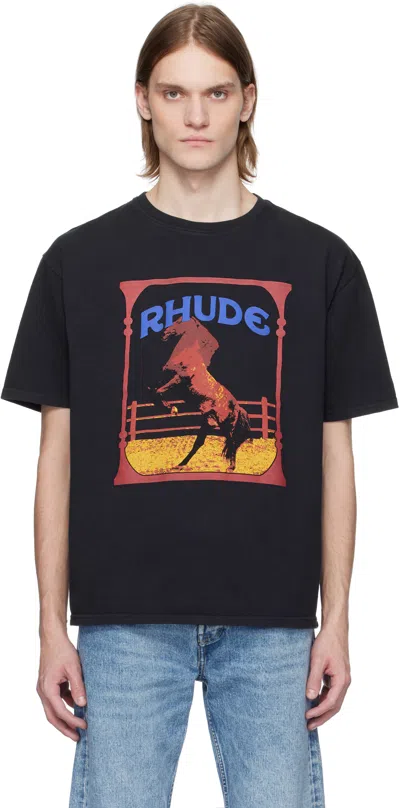 RHUDE BLACK 'RHUDE' CADRE T-SHIRT