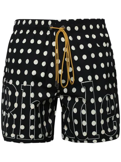 RHUDE POLKA-DOT LOGO-PRINT SWIM SHORTS