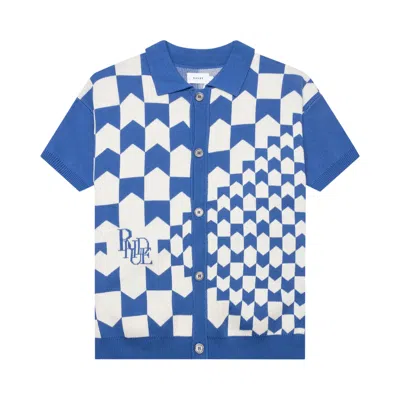 RHUDE RHUDE RHACING CHECKERED KNIT POLO 'IVORY/BLUE'