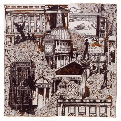 RICHARD ALLAN LONDON WOMEN'S BROWN / GREY / SILVER GINGER LONDON SILK SCARF