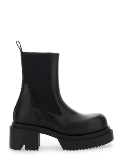 RICK OWENS 'BEATLE BOGUN' BLACK ANKLE BOOTS WITH CHUNKY SOLE IN LEATHER WOMAN