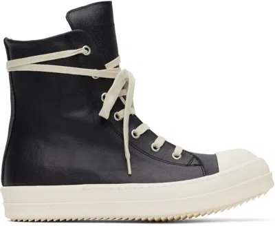RICK OWENS BLACK HOLLYWOOD LEATHER SNEAKERS