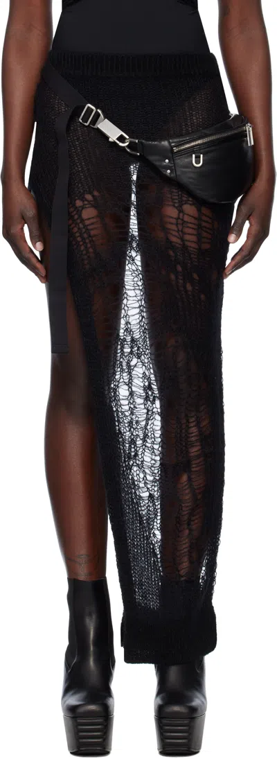 RICK OWENS BLACK HOLLYWOOD SPIDER ZIGGY MAXI SKIRT