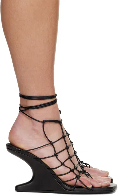 RICK OWENS BLACK HOLLYWOOD WEB CANTILEVER 8 HEELED SANDALS