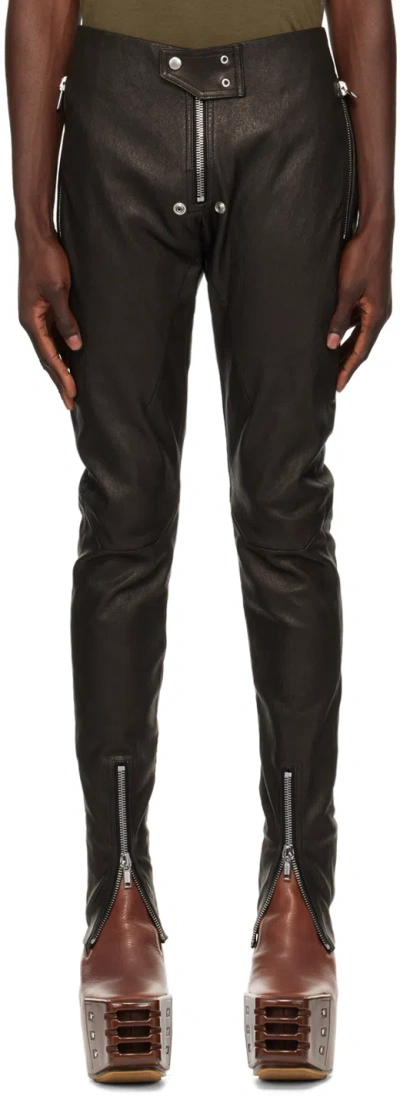 RICK OWENS BLACK PORTERVILLE TIGHT GARY LEATHER TROUSERS
