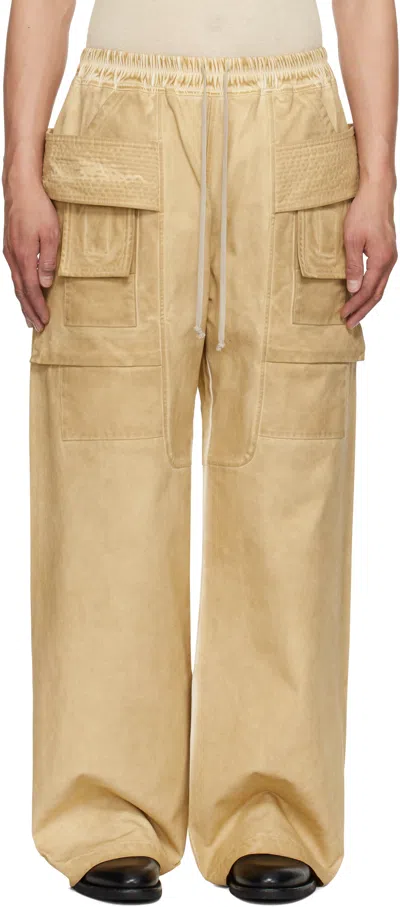 RICK OWENS DRKSHDW BEIGE HOLLYWOOD CREATCH WIDE CARGO PANTS
