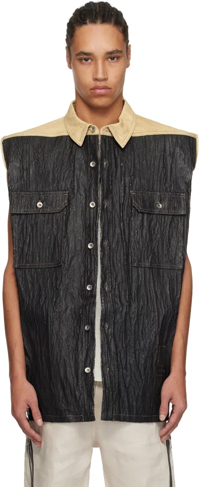 RICK OWENS DRKSHDW BLACK & BEIGE HOLLYWOOD TOMMY JUMBO DENIM VEST