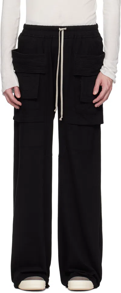 RICK OWENS DRKSHDW BLACK HOLLYWOOD CREATCH WIDE DRAWSTRING CARGO PANTS