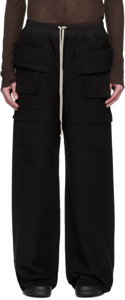 RICK OWENS DRKSHDW BLACK HOLLYWOOD CREATCH WIDE DRAWSTRING CARGO PANTS