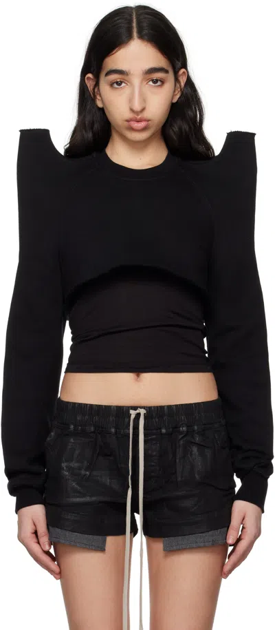 RICK OWENS DRKSHDW BLACK HOLLYWOOD CROPPED TECSWEAT SWEATSHIRT