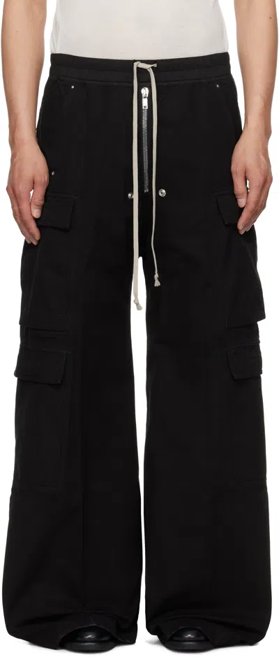 RICK OWENS DRKSHDW BLACK HOLLYWOOD DOUBLE CARGO JUMBO BELAS PANTS