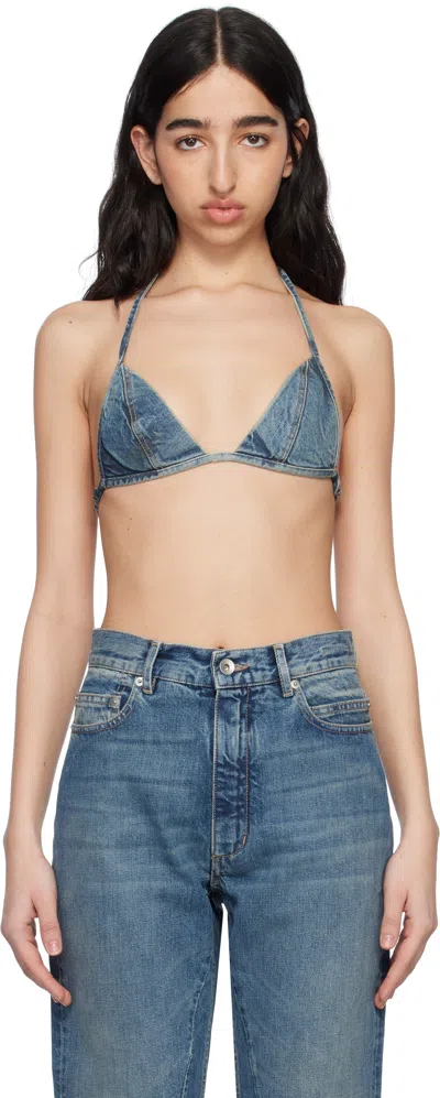 RICK OWENS DRKSHDW BLUE HOLLYWOOD GARMENT-WASHED DENIM BRA