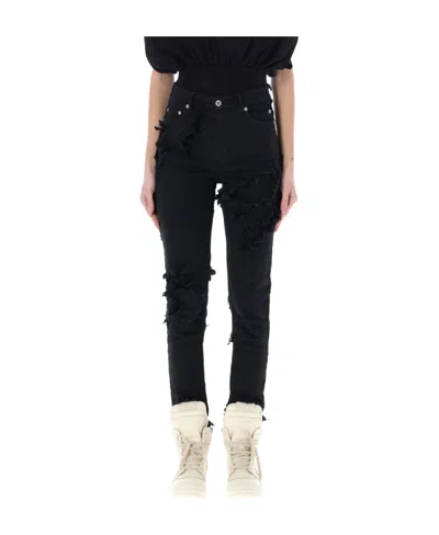 RICK OWENS DRKSHDW DETROIT DISTRESSED DENIM JEANS