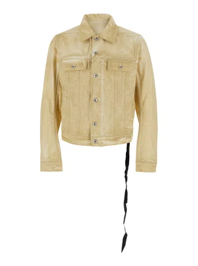 RICK OWENS DRKSHDW 'TRUCKER' BEIGE JACKET WITH CLASSIC COLLAR AND DRAWSTRING DETAIL ON THE WAIST IN COTTON MAN
