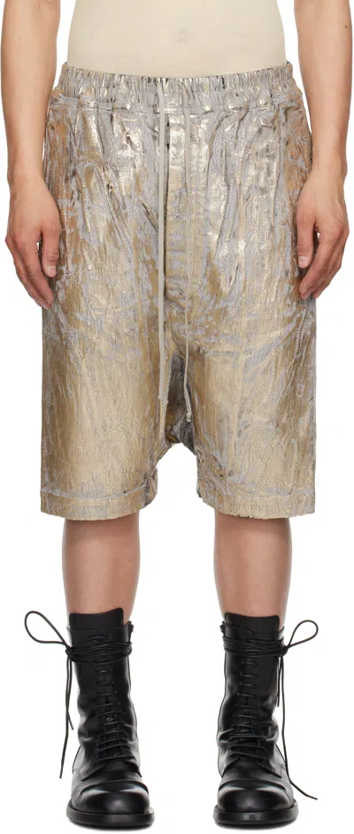 RICK OWENS DRKSHDW GOLD HOLLYWOOD DRAWSTRING PODS DENIM SHORTS