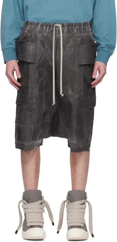RICK OWENS DRKSHDW GRAY HOLLYWOOD CREATCH CARGO PODS DENIM SHORTS