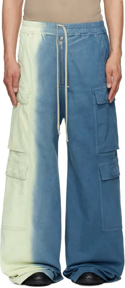RICK OWENS DRKSHDW OFF-WHITE & BLUE HOLLYWOOD DOUBLE CARGO JUMBO BELAS DENIM PANTS