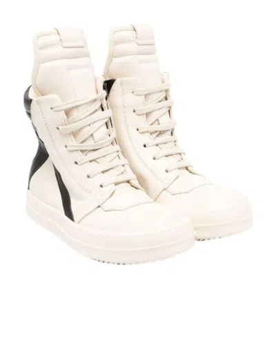 RICK OWENS GEOBASKET LEATHER HIGH-TOP SNEAKERS