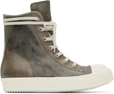 RICK OWENS GRAY HOLLYWOOD LEATHER SNEAKERS