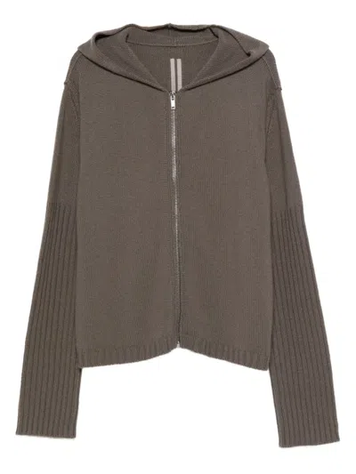 RICK OWENS HOODED RIBBED-CUFF CARDIGAN
