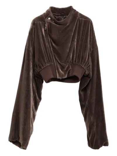 RICK OWENS VELVET ZIP-FRONT CROPPED JACKET