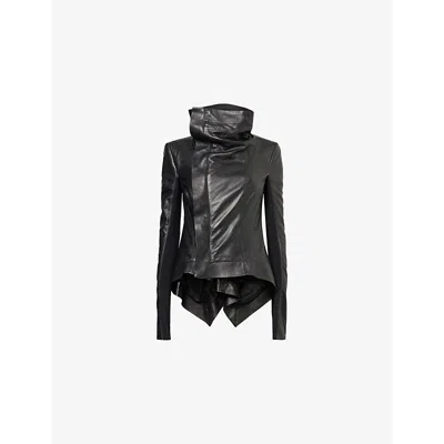 RICK OWENS WOMENS BLACK NASKA ASYMMETRIC-HEM BIKER LEATHER JACKET