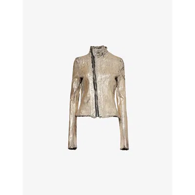 RICK OWENS WOMENS GOLD GARY CRINKLED-TEXTURE SLIM-FIT COTTON-BLEND JACKET