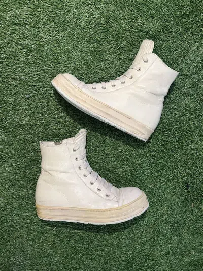 RICK OWENS X RICK OWENS DRKSHDW RICK OWENS MILK LEATHER RAMONES SNEAKERS WHITE HIGH TOP