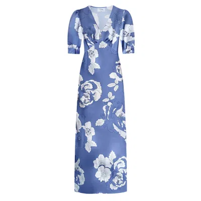 RIDLEY LONDON WOMEN'S JANIE MAXI DRESS: BLUE AMELIE'S FLOWERS SATIN