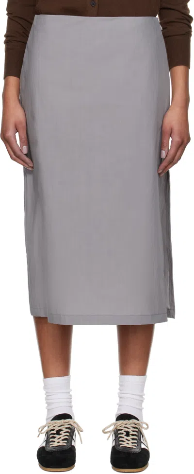 RIER GRAY POPELINE MIDI SKIRT