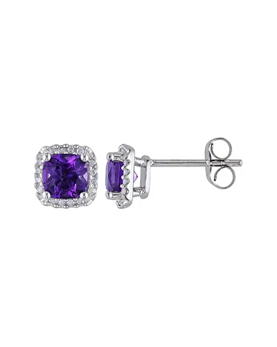 RINA LIMOR RINA LIMOR 10K 1.40 CT. TW. DIAMOND & AFRICAN AMETHYST HALO EARRINGS