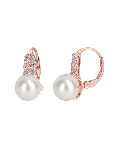 RINA LIMOR RINA LIMOR 10K ROSE GOLD 0.10 CT. TW. DIAMOND & 9-9.5MM PEARL EARRINGS