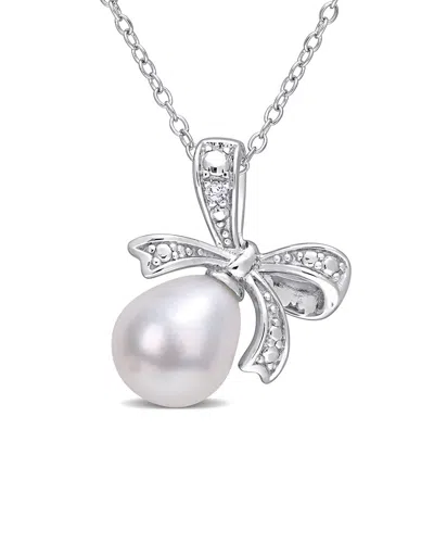 RINA LIMOR RINA LIMOR SILVER 0.01 CT. TW. DIAMOND 8.5-9MM PEARL BOW PENDANT NECKLACE