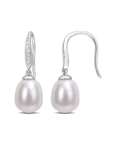 RINA LIMOR RINA LIMOR SILVER 0.02 CT. TW. DIAMOND 8.5-9MM PEARL EARRINGS