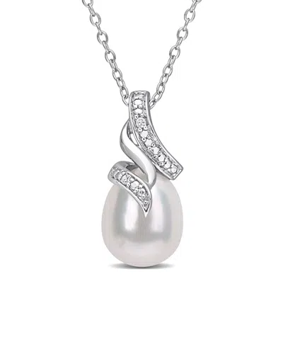 RINA LIMOR RINA LIMOR SILVER 0.02 CT. TW. DIAMOND 8.5-9MM PEARL TWISTED DROP PENDANT NECKLACE