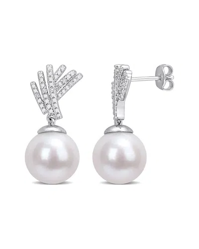 RINA LIMOR RINA LIMOR SILVER 0.05 CT. TW. DIAMOND 11-12MM PEARL EARRINGS