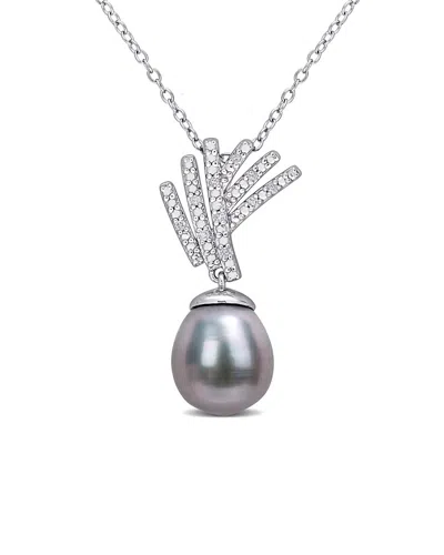 RINA LIMOR RINA LIMOR SILVER 0.05 CT. TW. DIAMOND 9.5-10MM PEARL NECKLACE