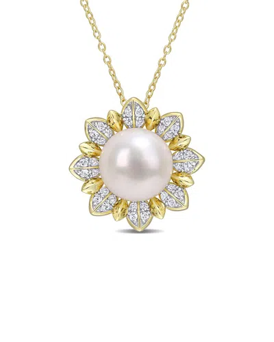 RINA LIMOR RINA LIMOR SILVER 0.96 CT. TW. WHITE TOPAZ 8.5-9MM PEARL NECKLACE