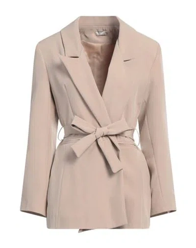RITA LEVI CASHMERE RITA LEVI CASHMERE WOMAN BLAZER BEIGE SIZE 12 POLYESTER, ELASTANE