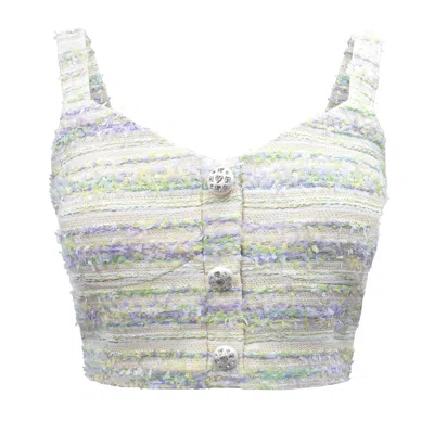 RIVIERA SOIRÉE WOMEN'S NEUTRALS THEA BUTTON-EMBELLISHED TWEED TOP