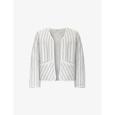 RO&ZO WOMENS CREAM PADDED JACKET STITCH-EMBROIDERED PADDED JACKET