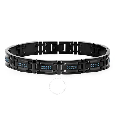 ROBERT ALTON ROBERT ALTON 1/2CTW BLUE DIAMOND STAINLESS STEEL DOUBLE ROW WITH BLACK FINISH MEN'S LINK BRACELET