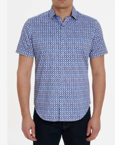 ROBERT GRAHAM LUNAR PHASE SHORT SLEEVE BUTTON DOWN SHIRT IN BLUE